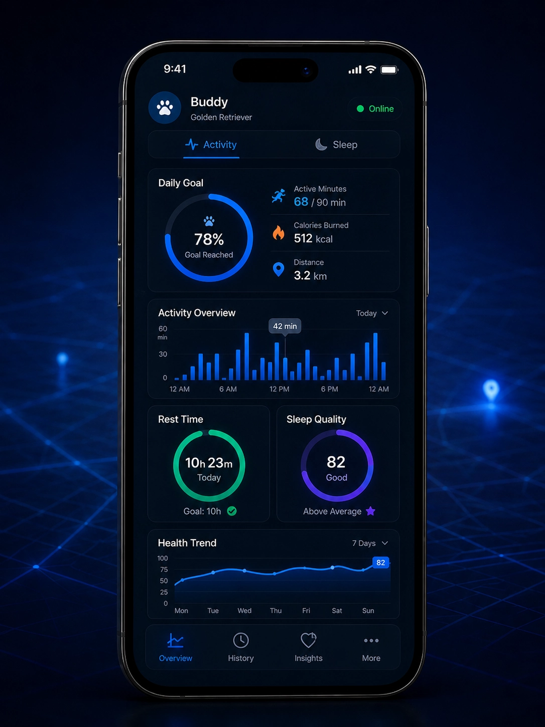 Activity and sleep interface screen